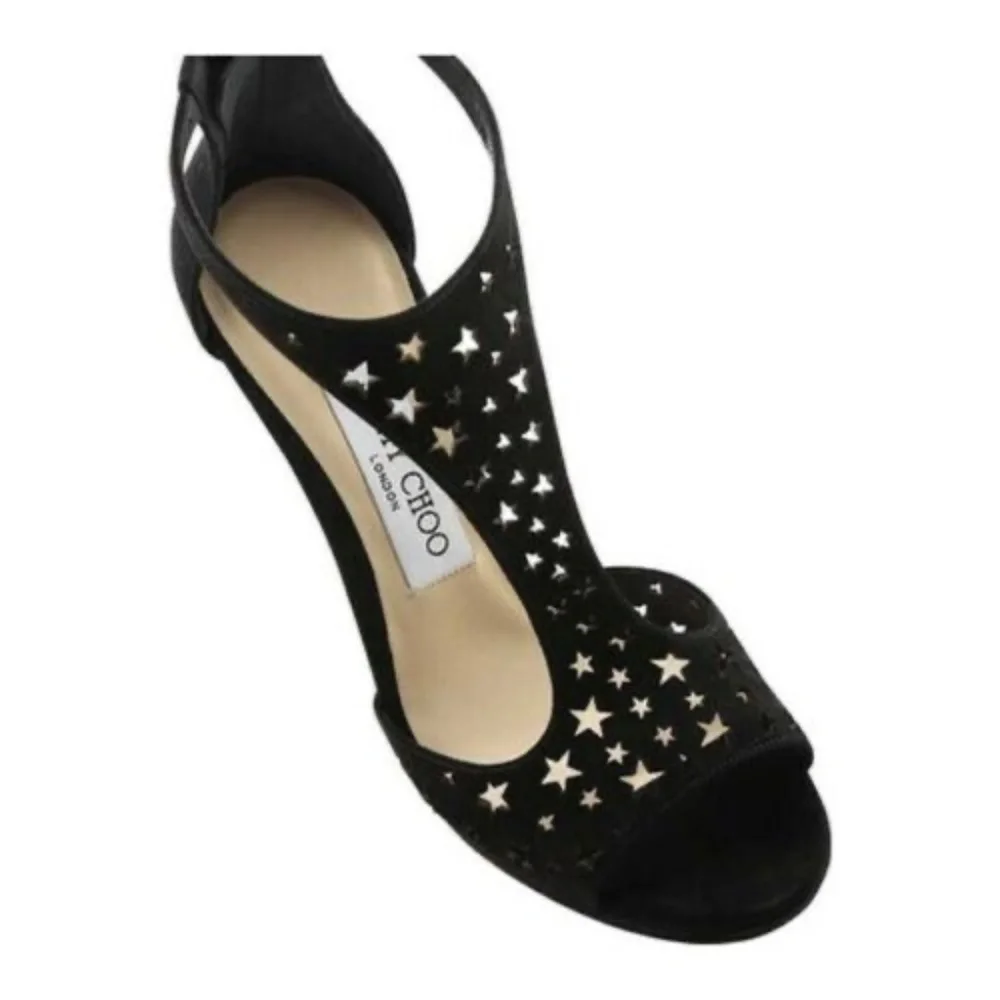 NEW w/ BOX JIMMY CHOO Lana 100 Black Suede Stars Stiletto Heel Pumps 36.5 / 6.5